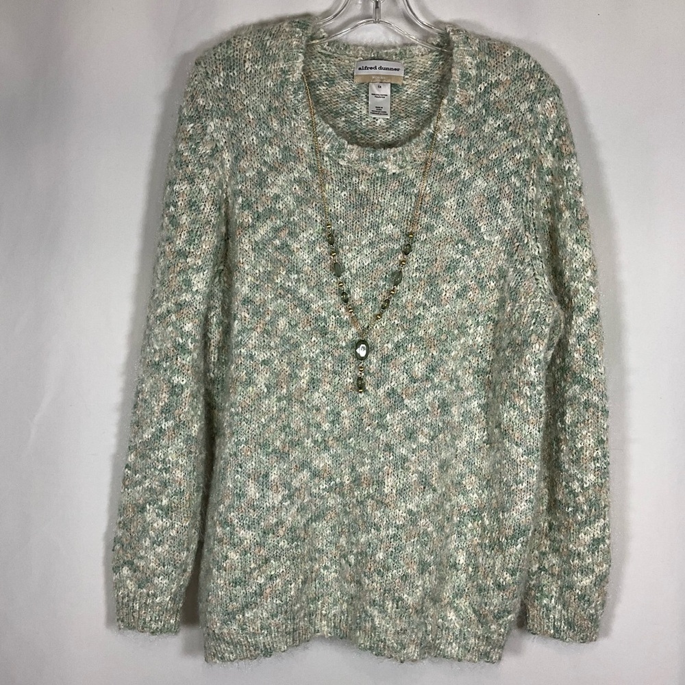 Alfred Dunner Sweater Size 1X Detachable Necklace Cream, Peach and Green